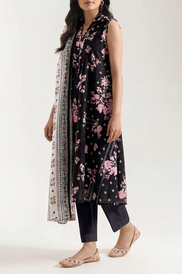 Unstitched Printed Self Strip Lawn 3 Piece - WrenByIQRA