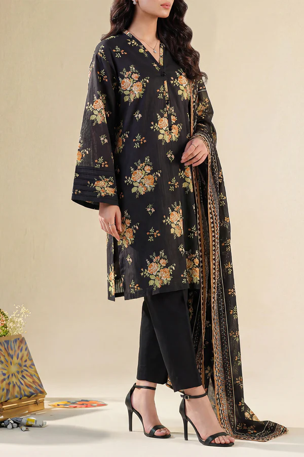 Unstitched Printed Self Strip Lawn 3 Piece
