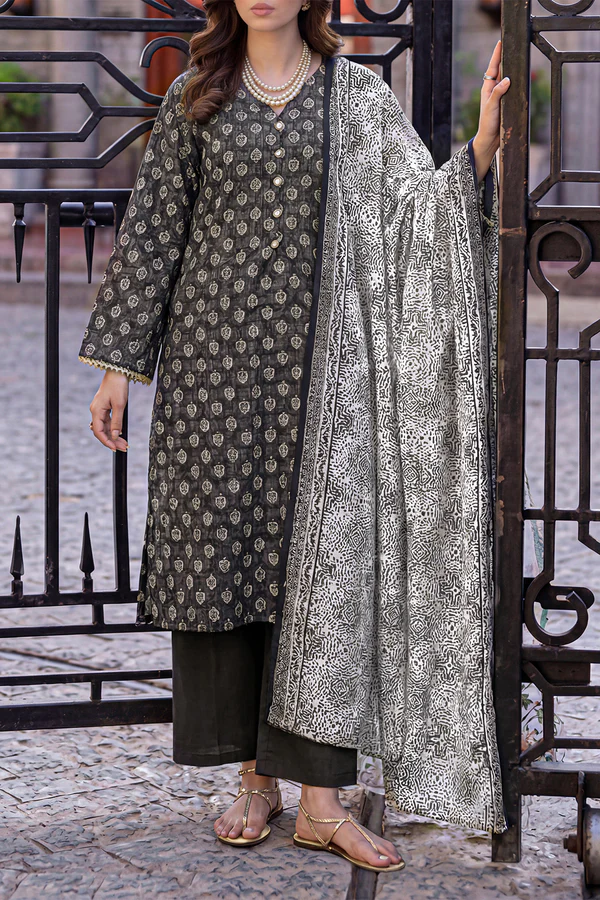 Unstitched Printed Self Strip Lawn 3 Piece