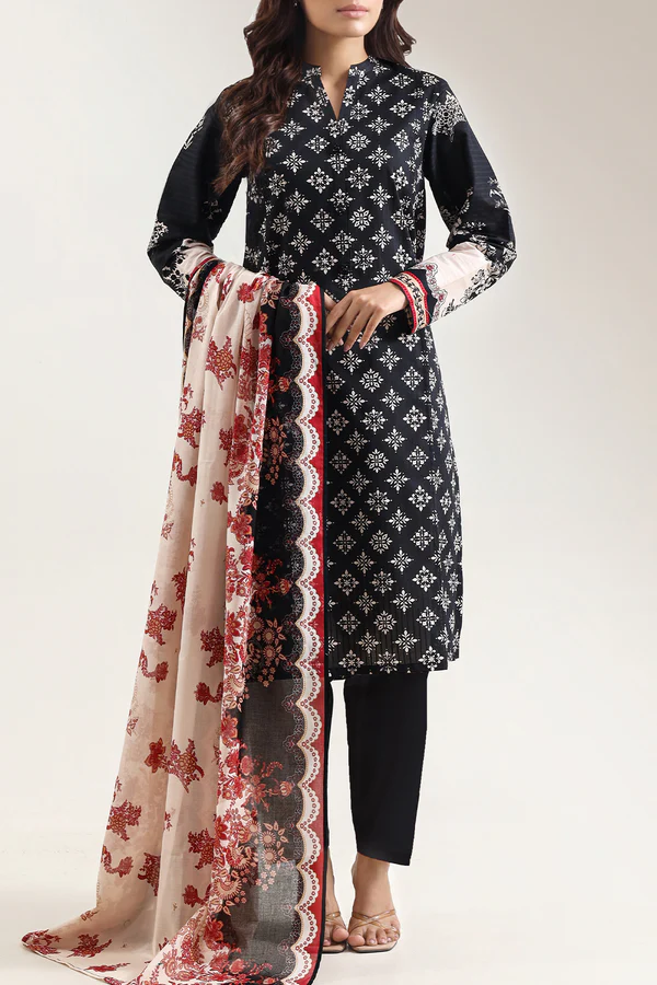 Unstitched Printed Self Strip Lawn 3 Piece