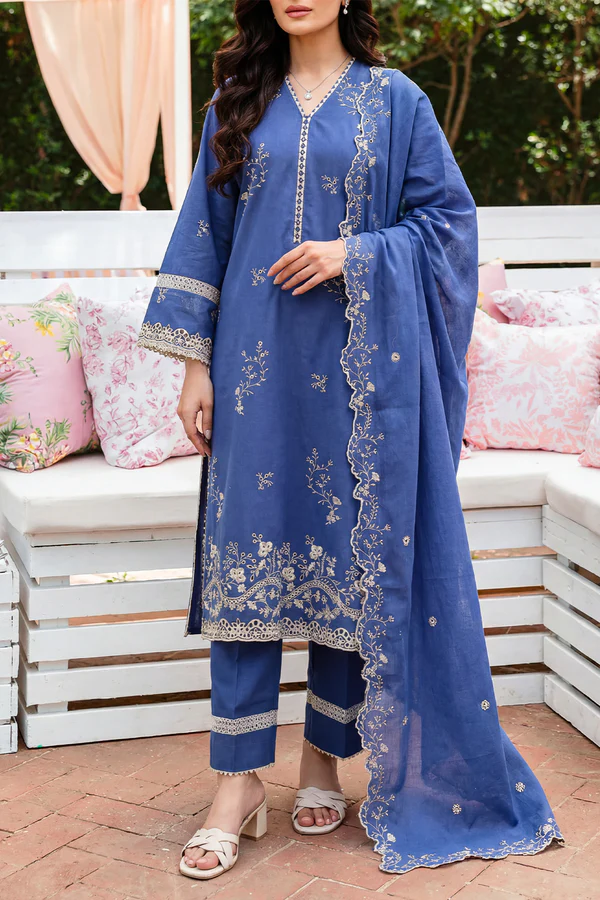 Unstitched Solid Embroidered Cambric 3 Piece